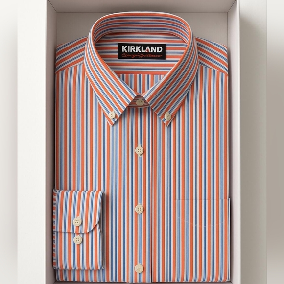 Men's long sleeve button down shirt. 17-33 Orange White Stripes - Picture 6 of 9